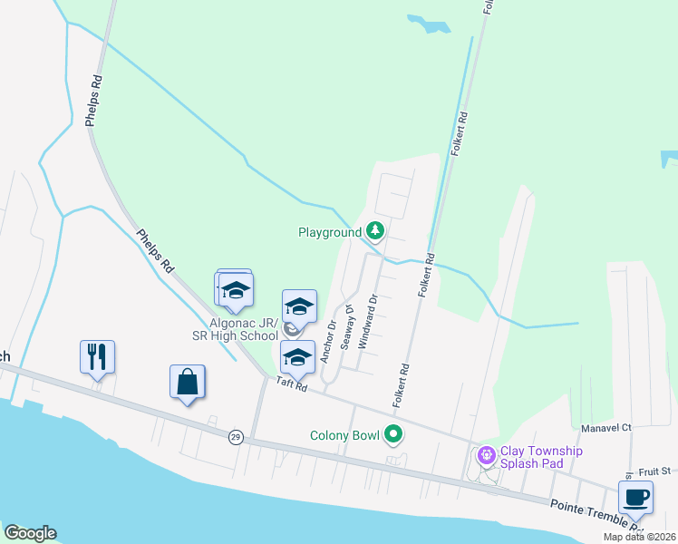 map of restaurants, bars, coffee shops, grocery stores, and more near 9648 Anchor Drive in Clay Township