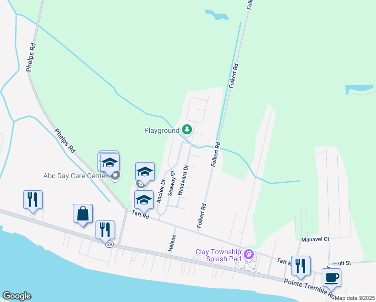 map of restaurants, bars, coffee shops, grocery stores, and more near 9650 Seaway Drive in Clay Township