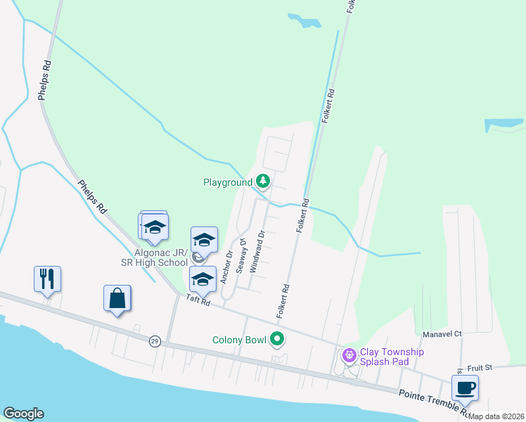 map of restaurants, bars, coffee shops, grocery stores, and more near 9650 Seaway Drive in Clay Township