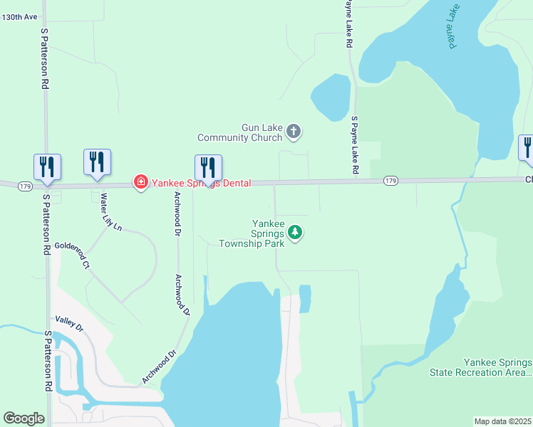 map of restaurants, bars, coffee shops, grocery stores, and more near 1500 Parker Drive in Wayland