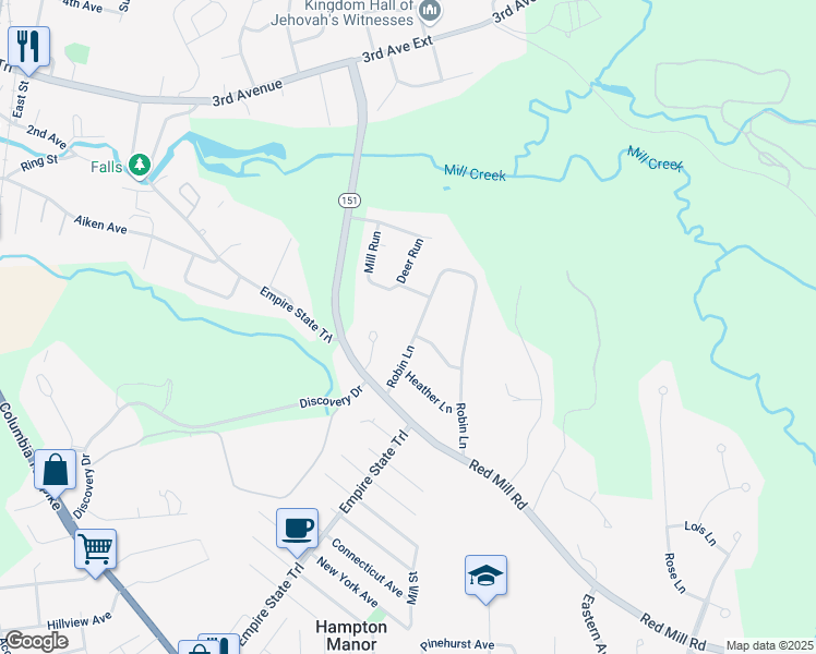map of restaurants, bars, coffee shops, grocery stores, and more near 75 Robin Ln in Rensselaer