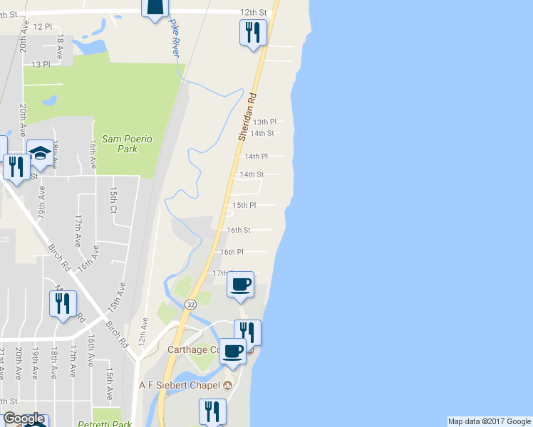 map of restaurants, bars, coffee shops, grocery stores, and more near 605 15th Place in Kenosha