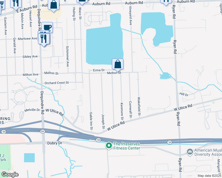 map of restaurants, bars, coffee shops, grocery stores, and more near 45727 Cumberland Street in Macomb County