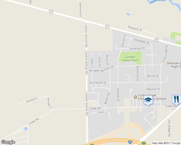 map of restaurants, bars, coffee shops, grocery stores, and more near 302 Linden Lane in Delavan