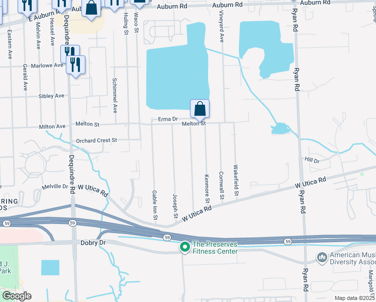 map of restaurants, bars, coffee shops, grocery stores, and more near 45727 Cumberland Street in Macomb County