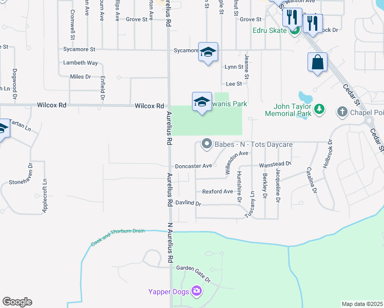 map of restaurants, bars, coffee shops, grocery stores, and more near 1649 Grayfriars Avenue in Delhi charter Township