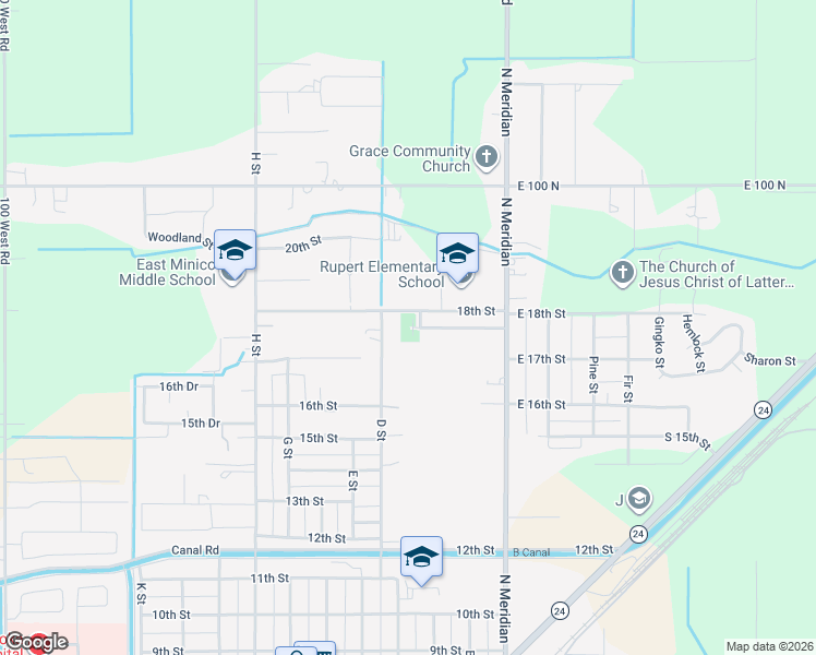 map of restaurants, bars, coffee shops, grocery stores, and more near 309 Pasherma Kay Drive in Rupert