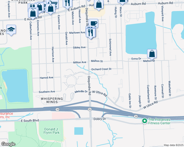 map of restaurants, bars, coffee shops, grocery stores, and more near 1956 Orchard Crest Street in Macomb County