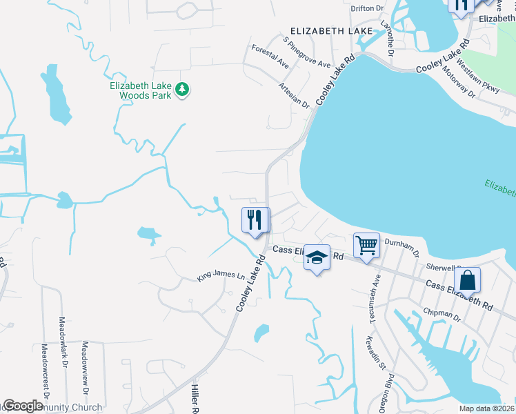 map of restaurants, bars, coffee shops, grocery stores, and more near 5538 Ashby Court in Waterford Township