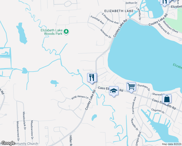 map of restaurants, bars, coffee shops, grocery stores, and more near 5538 Ashby Court in Waterford Township