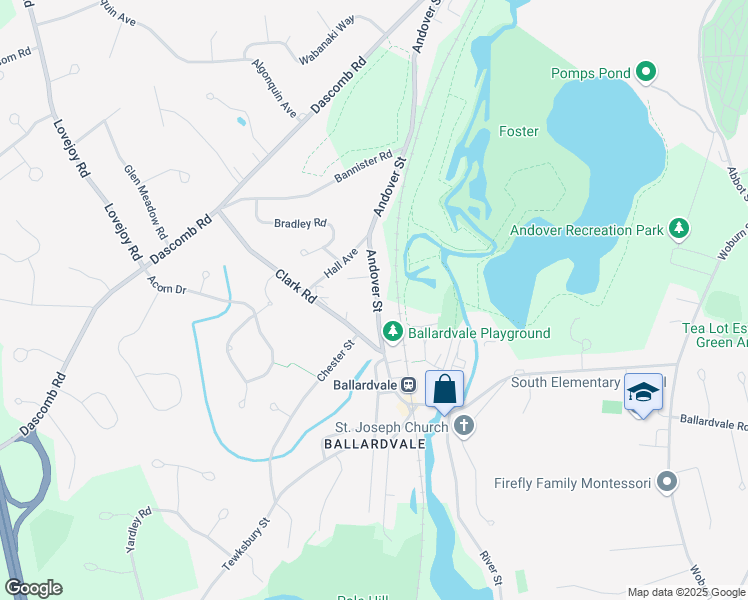 map of restaurants, bars, coffee shops, grocery stores, and more near 151 Andover Street in Andover