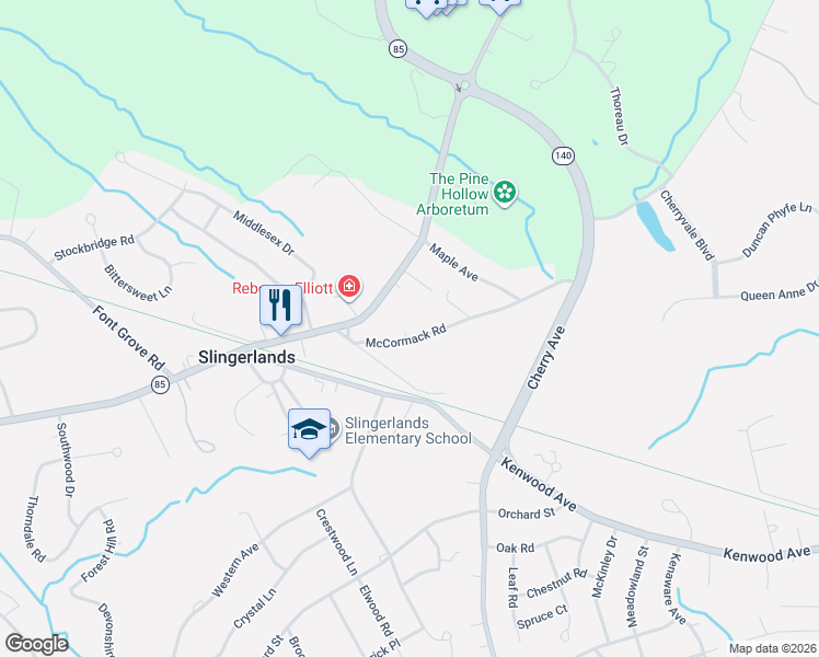 map of restaurants, bars, coffee shops, grocery stores, and more near 20 McCormack Road in Slingerlands