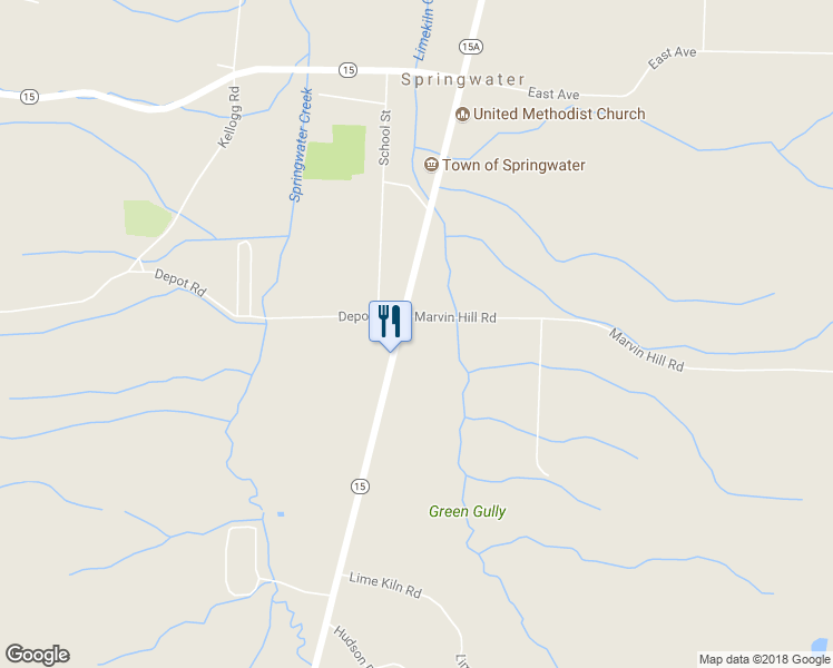 map of restaurants, bars, coffee shops, grocery stores, and more near 7434 Marvin Hill Road in Springwater