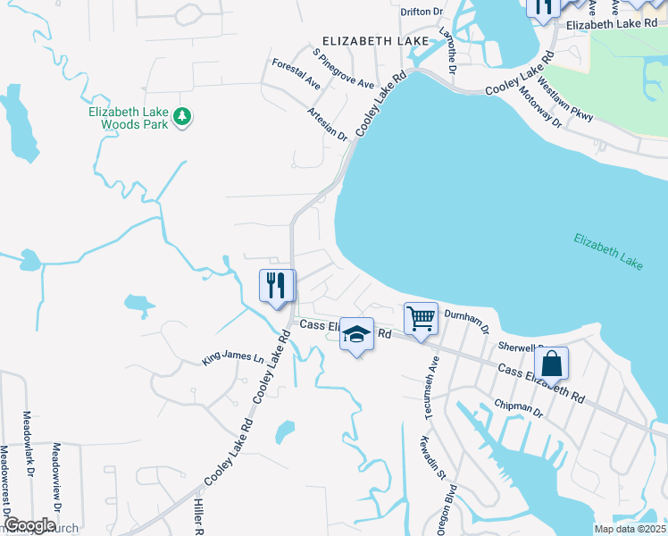 map of restaurants, bars, coffee shops, grocery stores, and more near 5401 Sarvis Avenue in Waterford Township