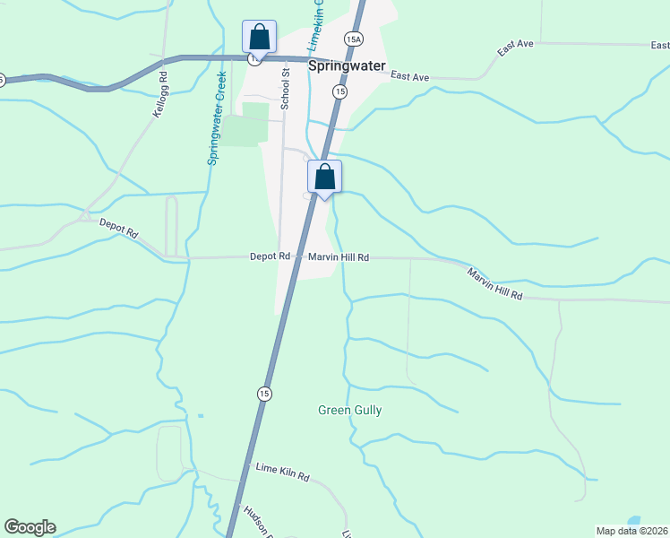 map of restaurants, bars, coffee shops, grocery stores, and more near 7442 Marvin Hill Road in Springwater