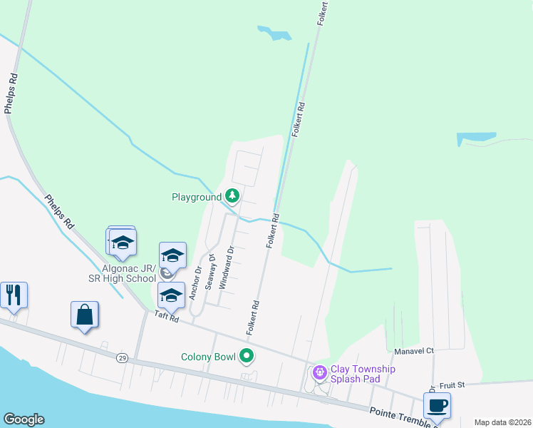 map of restaurants, bars, coffee shops, grocery stores, and more near 9336 Folkert Road in Clay Township