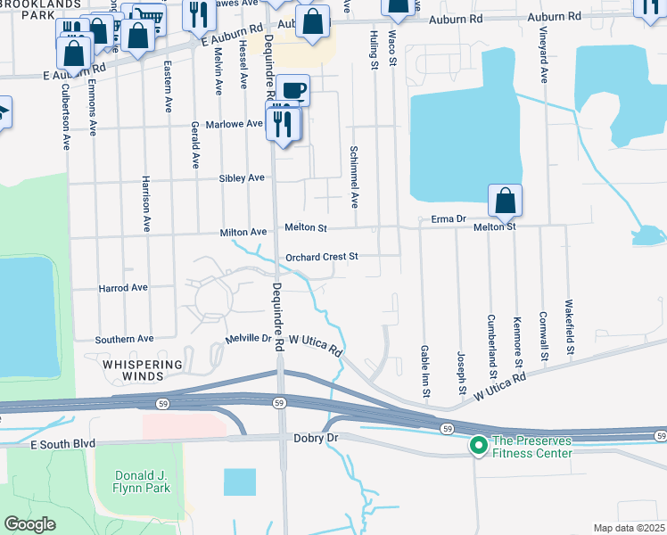 map of restaurants, bars, coffee shops, grocery stores, and more near 2032 Orchard Crest South in Macomb County
