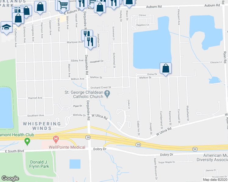 map of restaurants, bars, coffee shops, grocery stores, and more near 1920 Orchard Crest Street in Macomb County