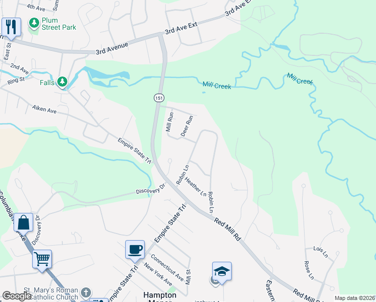 map of restaurants, bars, coffee shops, grocery stores, and more near 75 Robin Lane in Rensselaer