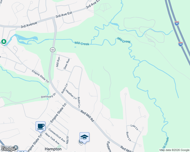 map of restaurants, bars, coffee shops, grocery stores, and more near 35 Oriel Lane in Rensselaer