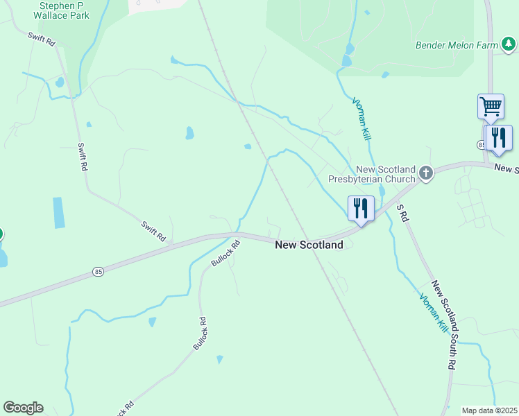 map of restaurants, bars, coffee shops, grocery stores, and more near 17 Moak Lane in Slingerlands
