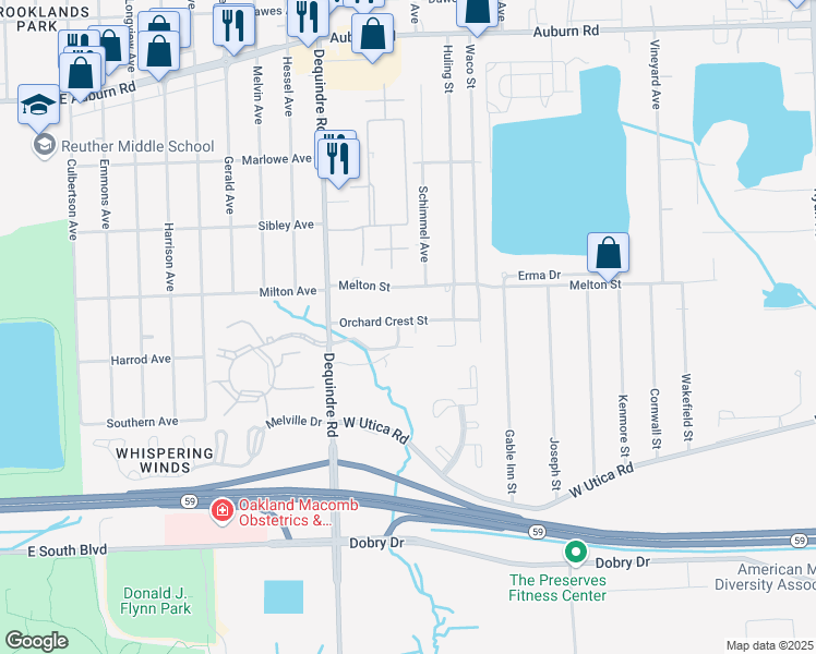 map of restaurants, bars, coffee shops, grocery stores, and more near 2152 Orchard Crest Street in Shelby Charter Township