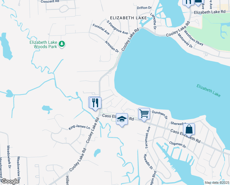 map of restaurants, bars, coffee shops, grocery stores, and more near 5401 Sarvis Avenue in Waterford Township