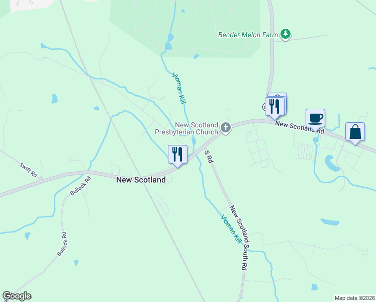 map of restaurants, bars, coffee shops, grocery stores, and more near 7 Youmans Road in Slingerlands