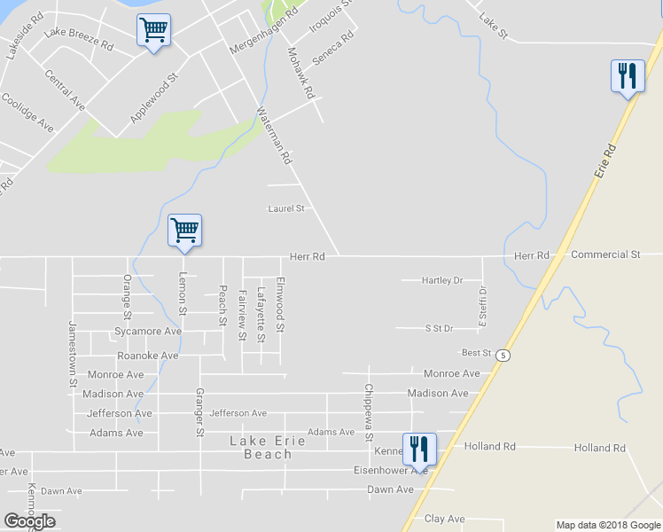 map of restaurants, bars, coffee shops, grocery stores, and more near 607 Herr Road in Angola