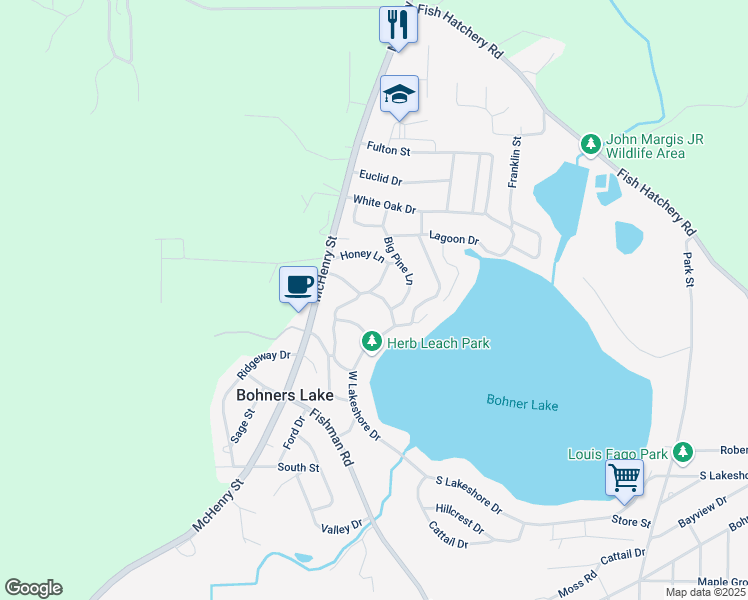 map of restaurants, bars, coffee shops, grocery stores, and more near 7870 West Lakeshore Drive in Burlington