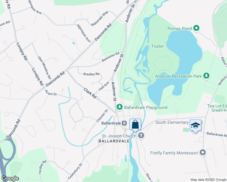 map of restaurants, bars, coffee shops, grocery stores, and more near 151 Andover Street in Andover
