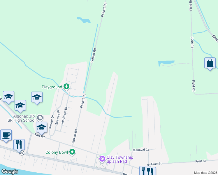 map of restaurants, bars, coffee shops, grocery stores, and more near 9352 Lakepointe Boulevard in Clay Township