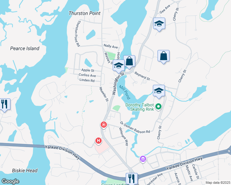 map of restaurants, bars, coffee shops, grocery stores, and more near 376 Washington Street in Gloucester