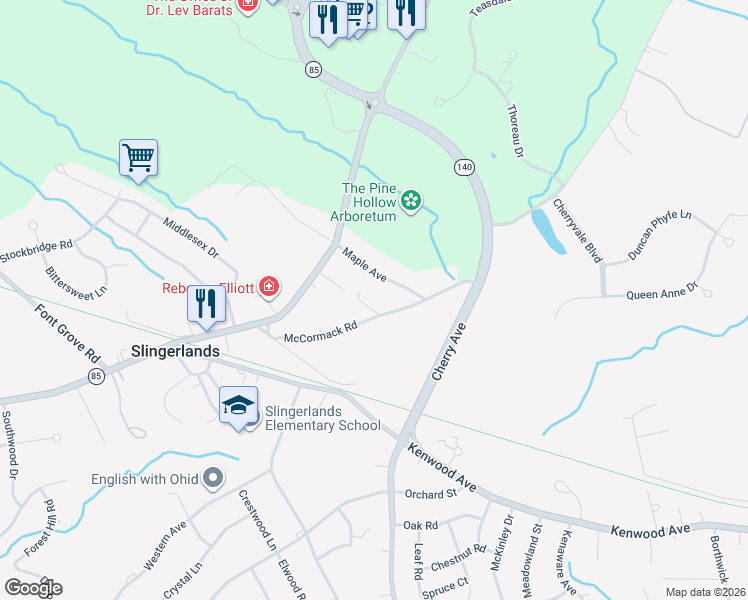 map of restaurants, bars, coffee shops, grocery stores, and more near 31 Maple Avenue in Slingerlands