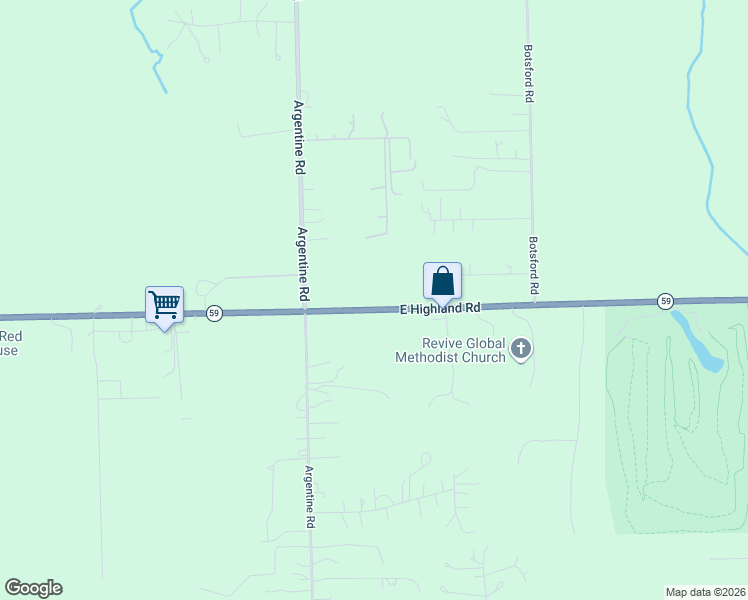 map of restaurants, bars, coffee shops, grocery stores, and more near 6145 East Highland Road in Howell