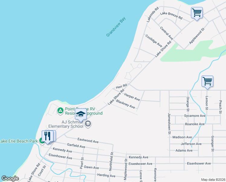 map of restaurants, bars, coffee shops, grocery stores, and more near 326 Herr Road in Angola