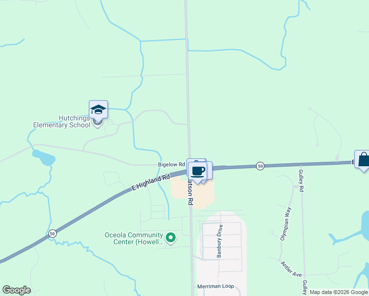 map of restaurants, bars, coffee shops, grocery stores, and more near 2111 North Latson Road in Howell