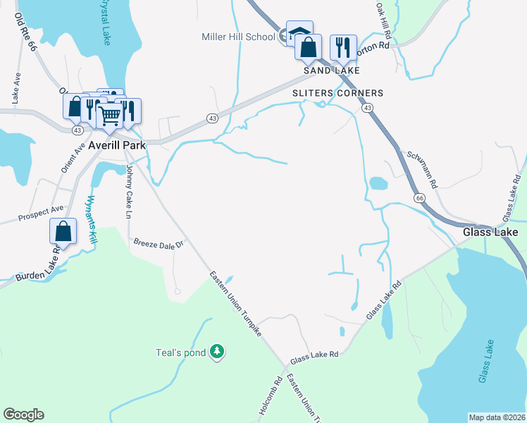 map of restaurants, bars, coffee shops, grocery stores, and more near 35 Eastern Union Turnpike in Averill Park