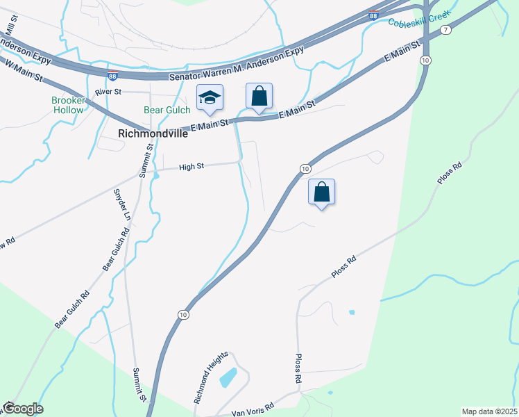 map of restaurants, bars, coffee shops, grocery stores, and more near 144 Robert Street in Richmondville