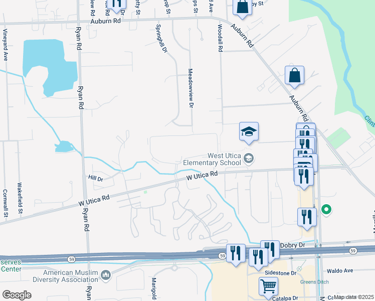 map of restaurants, bars, coffee shops, grocery stores, and more near 4805 Pebble Creek East in Shelby Charter Township