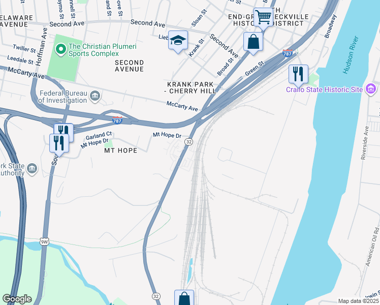 map of restaurants, bars, coffee shops, grocery stores, and more near in Albany