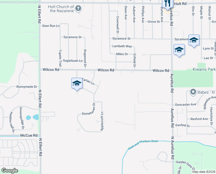 map of restaurants, bars, coffee shops, grocery stores, and more near 4737 Wilcox Road in Holt