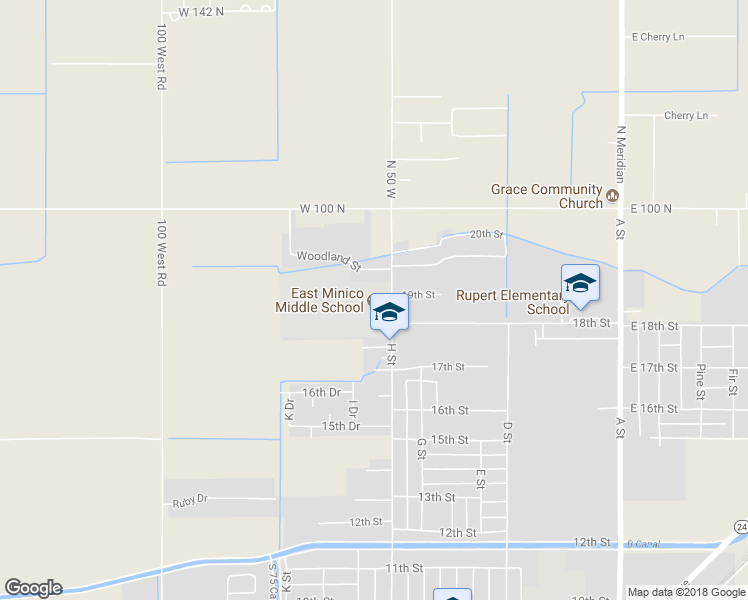 map of restaurants, bars, coffee shops, grocery stores, and more near 1805 H Street in Rupert