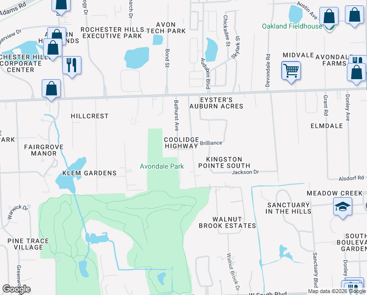 map of restaurants, bars, coffee shops, grocery stores, and more near 3269 Bathurst Avenue in Rochester Hills