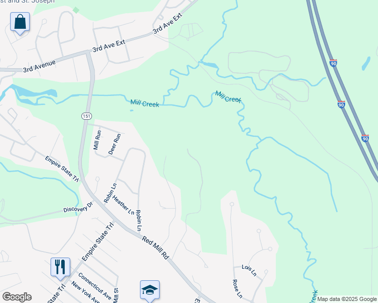map of restaurants, bars, coffee shops, grocery stores, and more near 45-50 Olcott Lane in Rensselaer