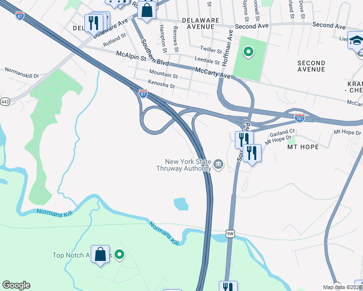 map of restaurants, bars, coffee shops, grocery stores, and more near 3 Noonan Lane in Albany