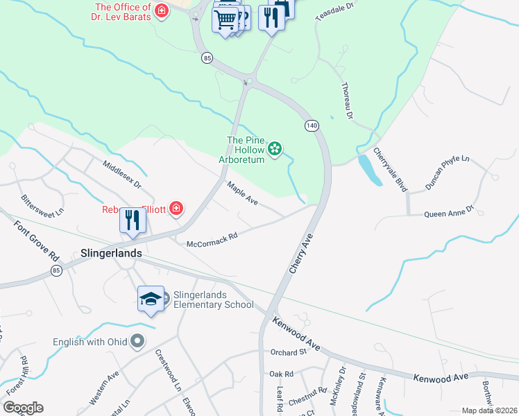 map of restaurants, bars, coffee shops, grocery stores, and more near 31 Maple Avenue in Slingerlands