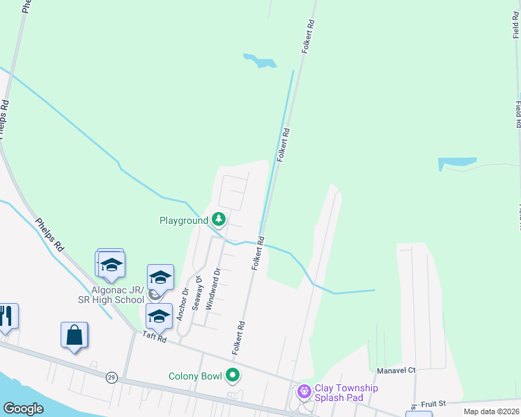 map of restaurants, bars, coffee shops, grocery stores, and more near 9276 Folkert Road in Clay Township
