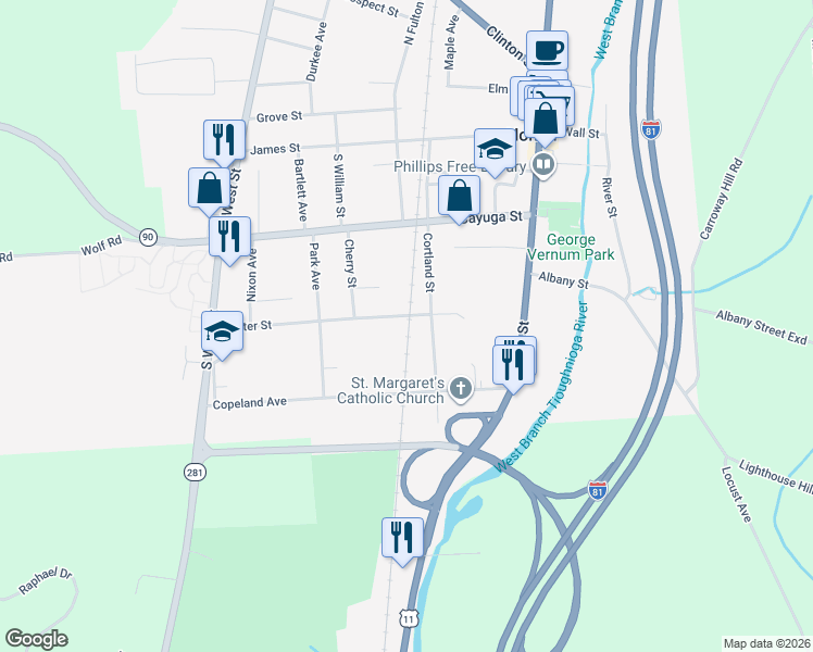 map of restaurants, bars, coffee shops, grocery stores, and more near 1 Center Street in Homer