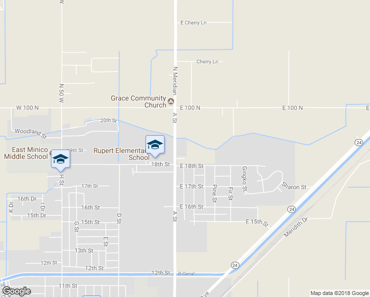 map of restaurants, bars, coffee shops, grocery stores, and more near 1810 A Street in Rupert